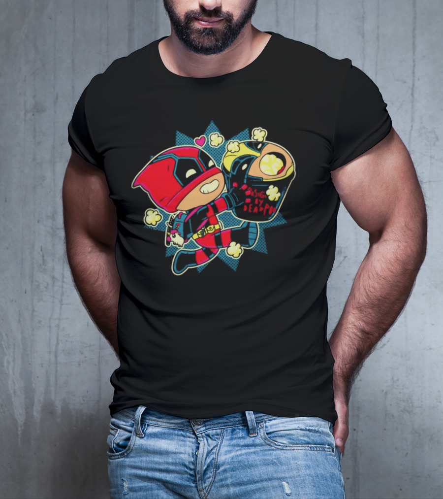 Deadpool Wolverine Pushing By Deadpool Popcorn Buckets Heart T-Shirt