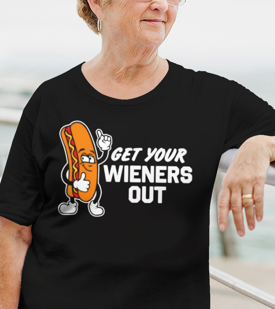 Get Your Wieners Out Animated Hotdog Thumbs Up Comedy T-Shirt