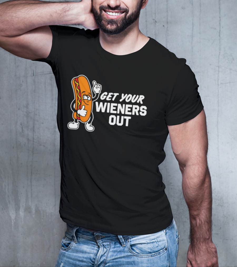 Get Your Wieners Out Animated Hotdog Thumbs Up Comedy T-Shirt