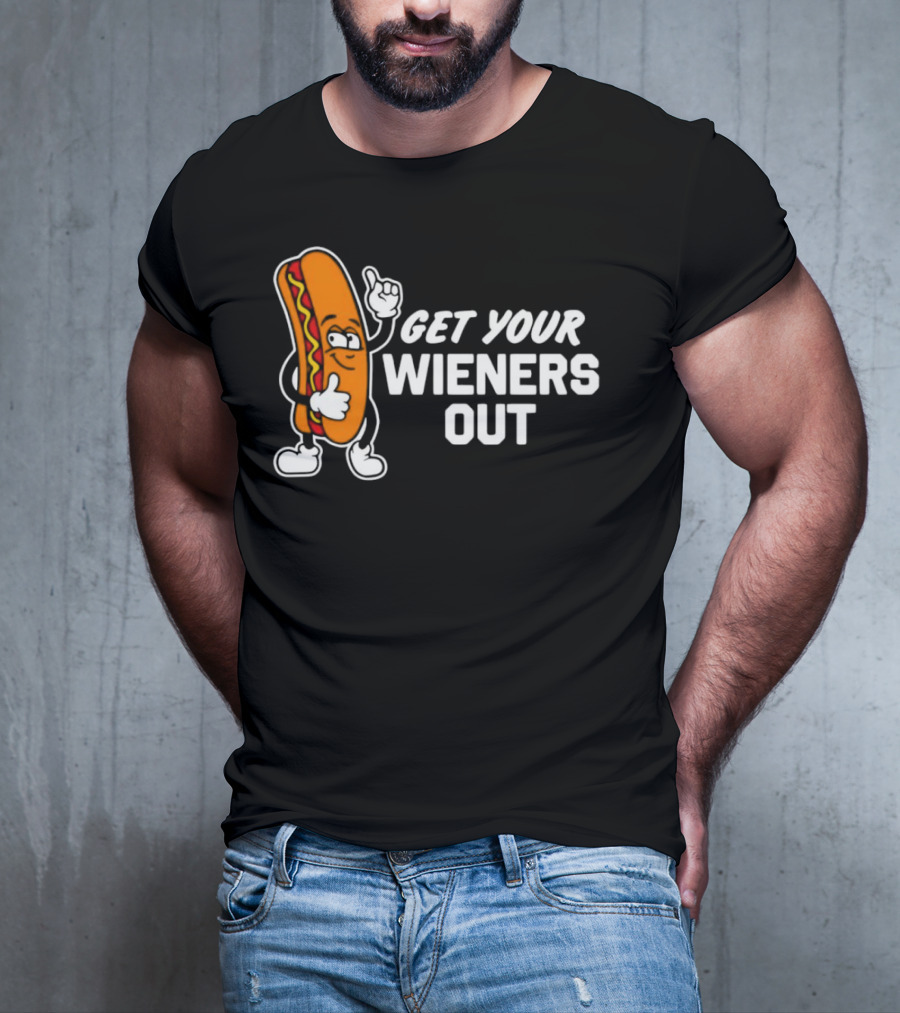 Get Your Wieners Out Animated Hotdog Thumbs Up Comedy T-Shirt