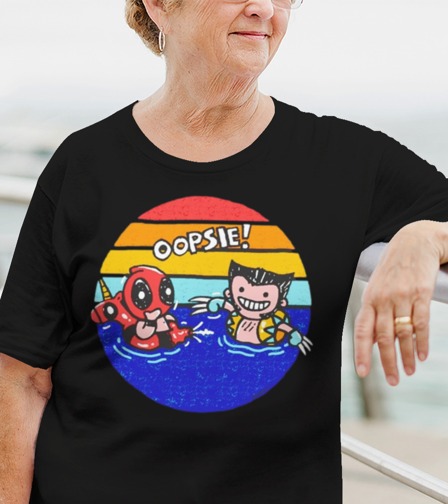 Wolverine Deadpool Oopsie Summer Claws Retro Rainbow Swim Fun T-Shirt