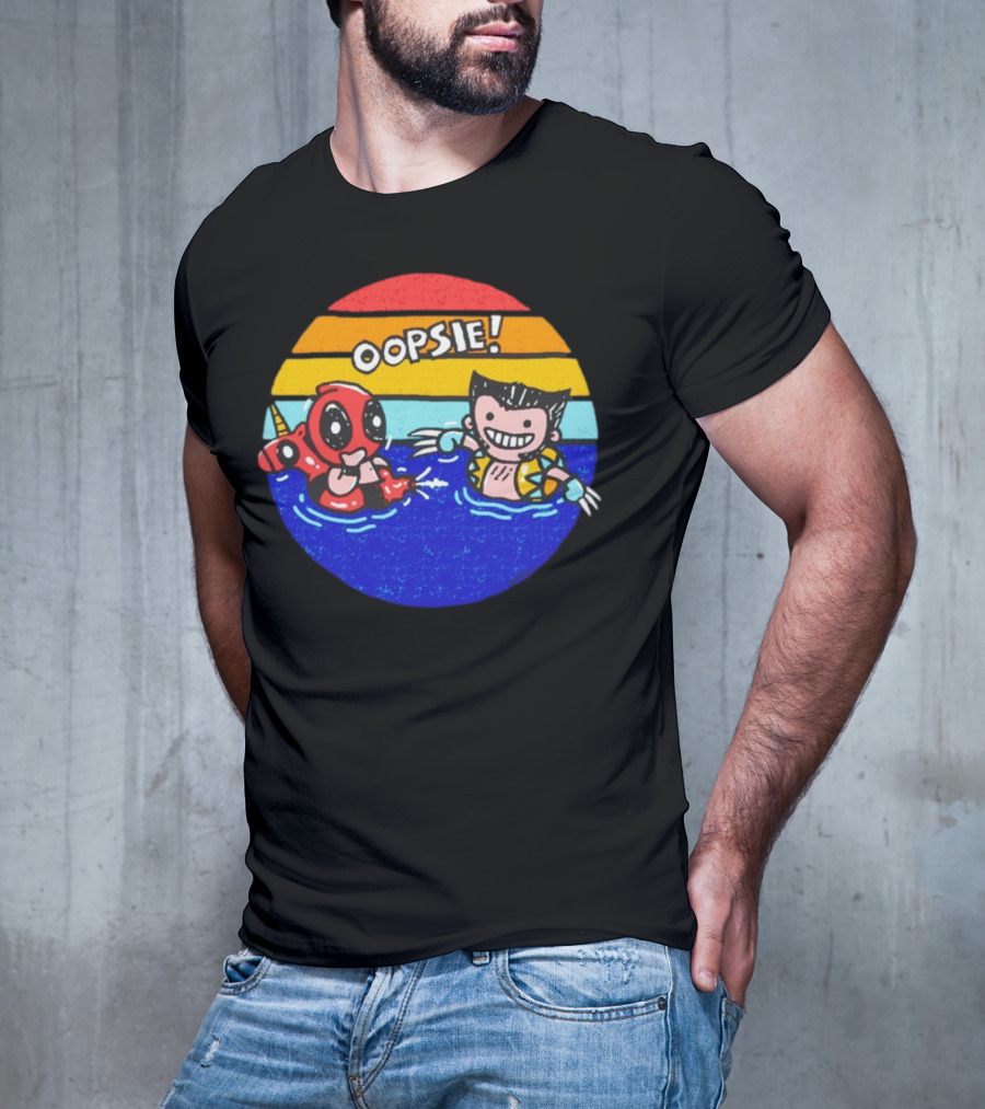 Wolverine Deadpool Oopsie Summer Claws Retro Rainbow Swim Fun T-Shirt