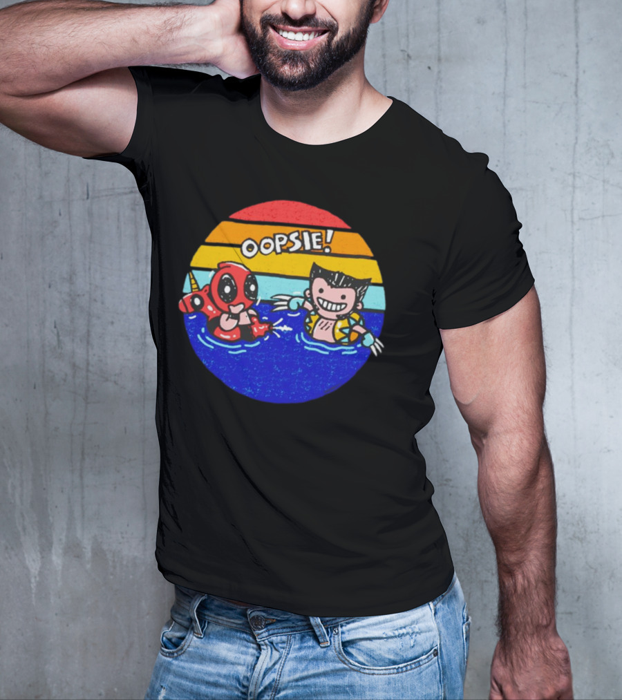 Wolverine Deadpool Oopsie Summer Claws Retro Rainbow Swim Fun T-Shirt