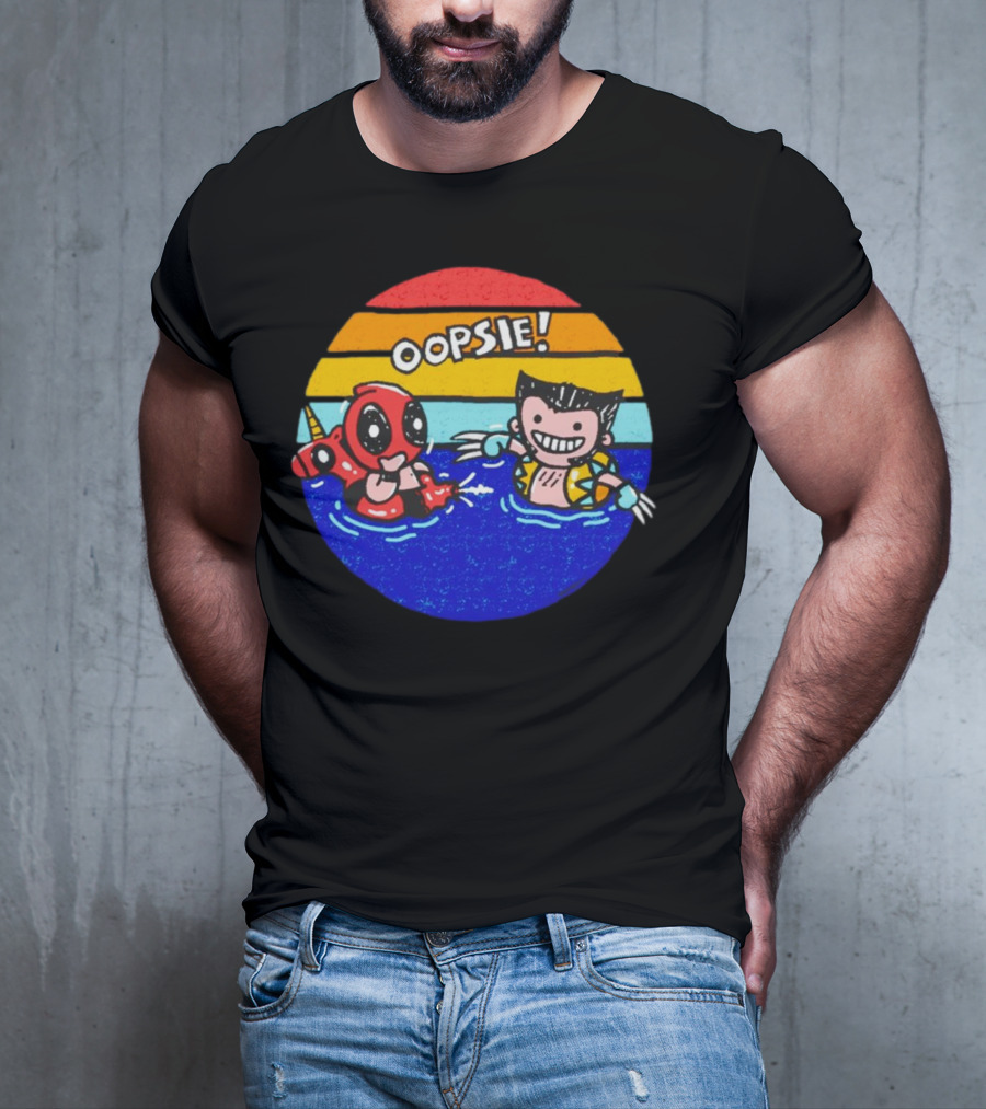 Wolverine Deadpool Oopsie Summer Claws Retro Rainbow Swim Fun T-Shirt