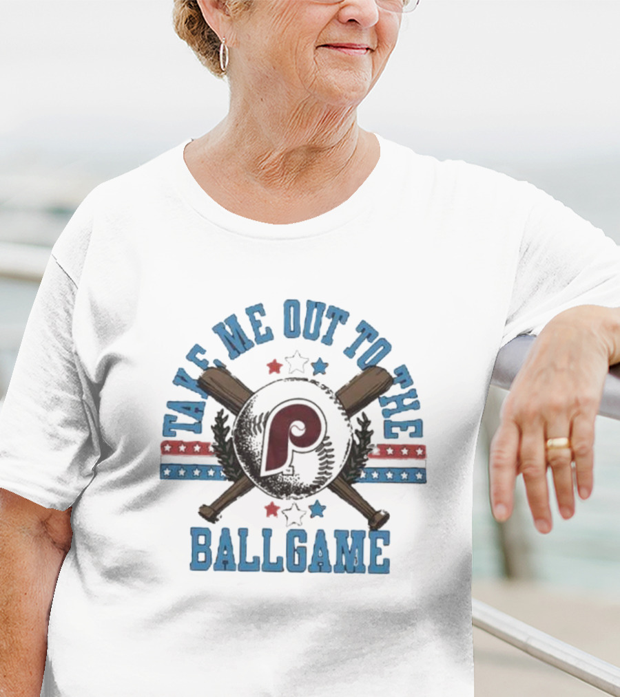 Philadelphia Phillies Take Me Out To The Ballgame Patriotic Stars And Bats T-Shirt
