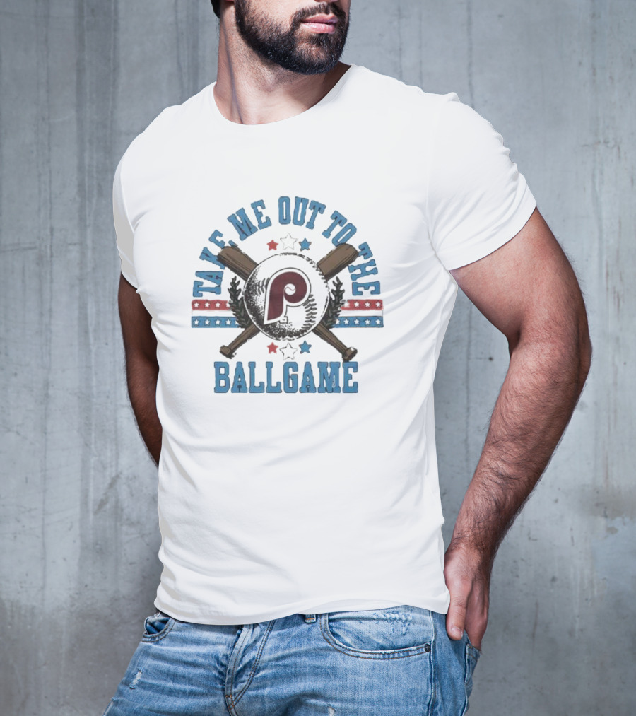 Philadelphia Phillies Take Me Out To The Ballgame Patriotic Stars And Bats T-Shirt
