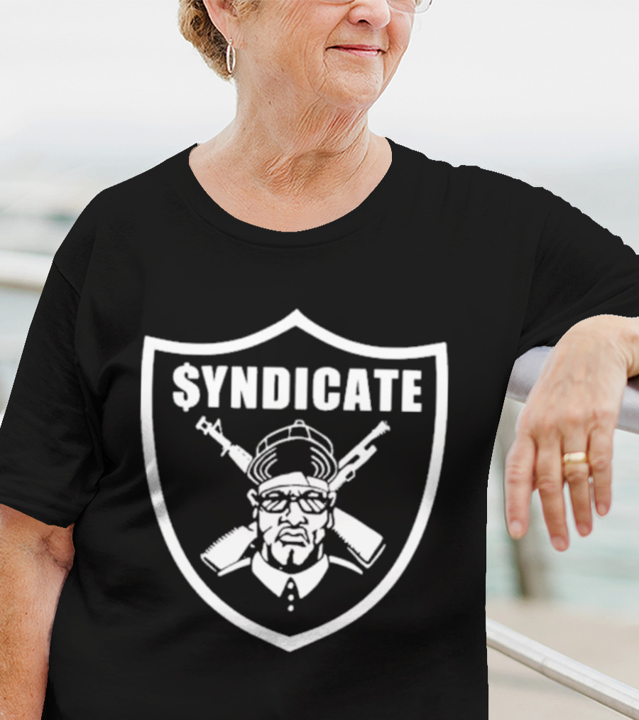 Syndicate Shield Icon With Armed Figure And Hip-Hop Influence T-Shirt