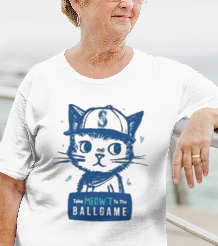 Mariners Take Meow’t To The Ballgame Cat In Baseball Cap T-Shirt