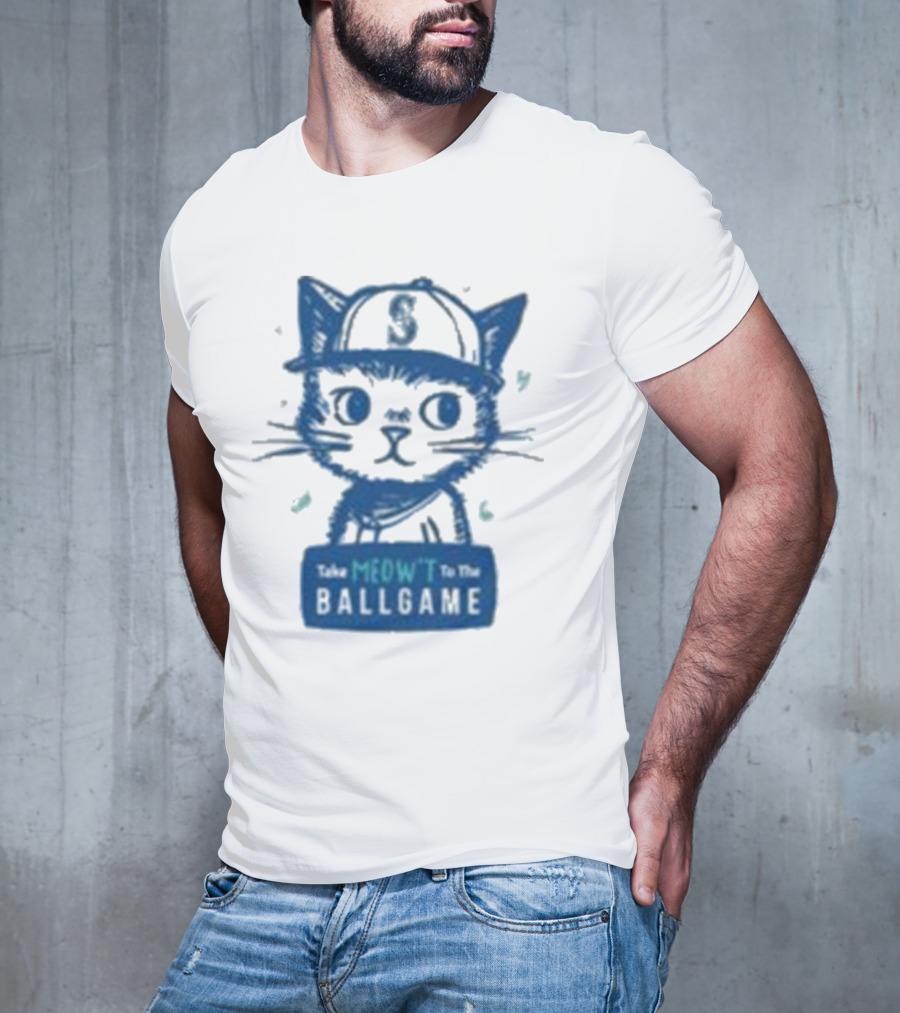 Mariners Take Meow’t To The Ballgame Cat In Baseball Cap T-Shirt