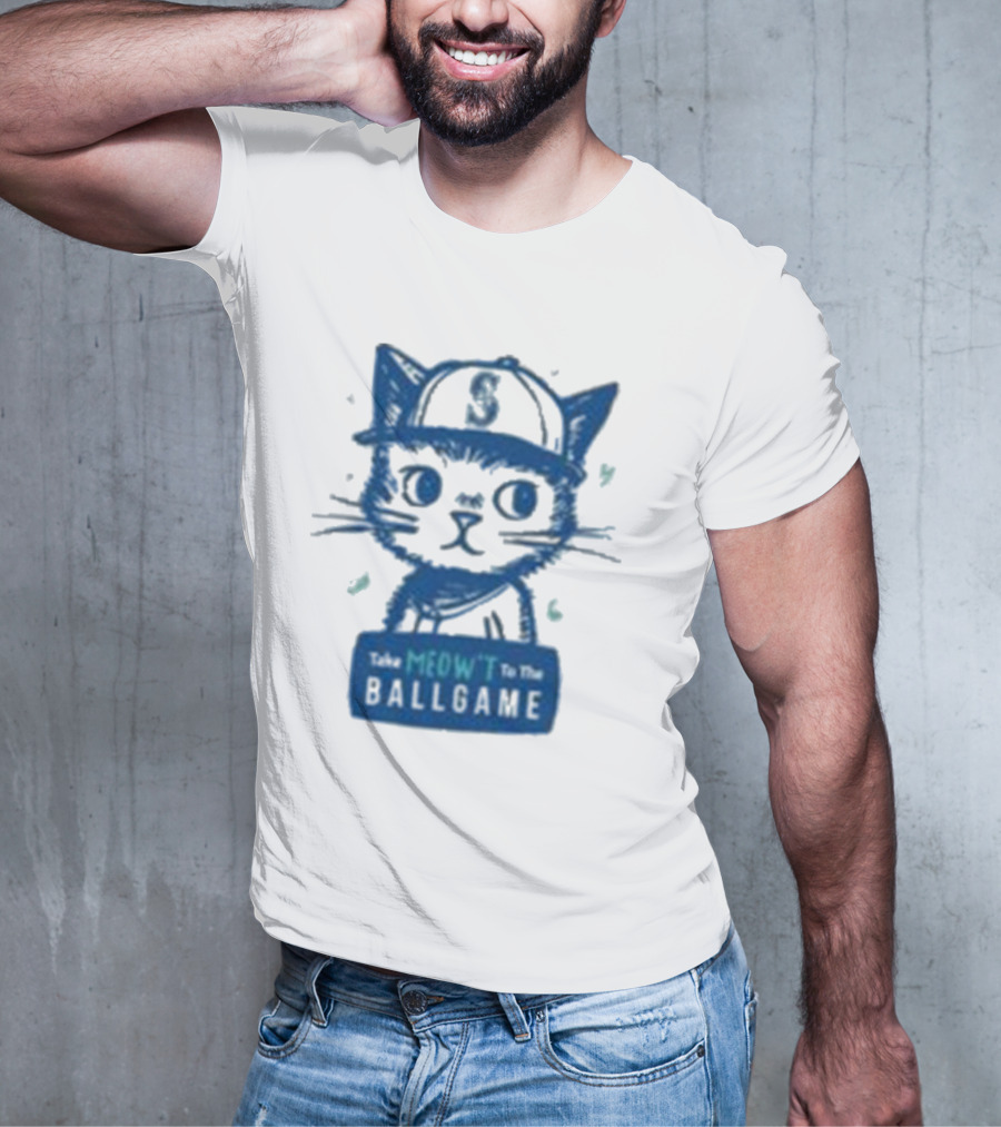 Mariners Take Meow’t To The Ballgame Cat In Baseball Cap T-Shirt