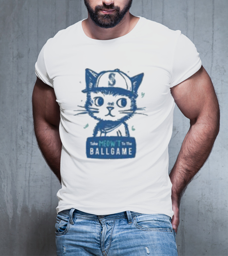 Mariners Take Meow’t To The Ballgame Cat In Baseball Cap T-Shirt