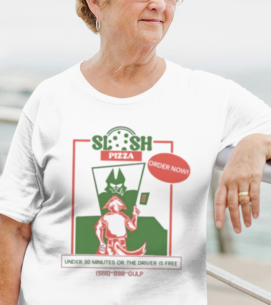 Slosh Pizza Delivery Order Now Under 30 Minutes Or The Driver Is Free (555) 888-GULP T-Shirt