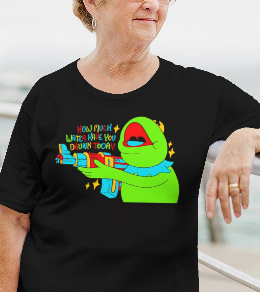 Kermit How Much Water Have You Drunk Today Gun Drawing T-Shirt