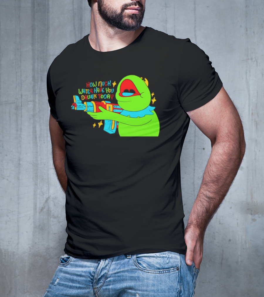 Kermit How Much Water Have You Drunk Today Gun Drawing T-Shirt