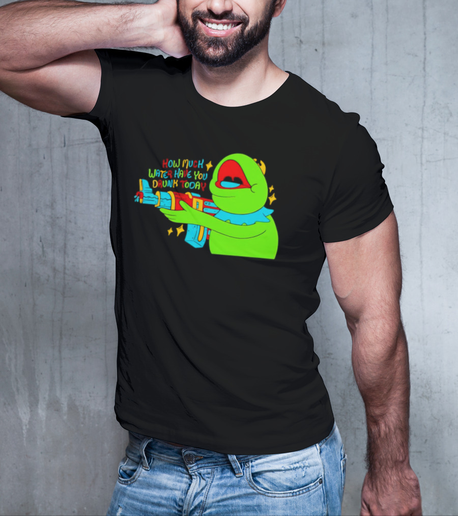 Kermit How Much Water Have You Drunk Today Gun Drawing T-Shirt