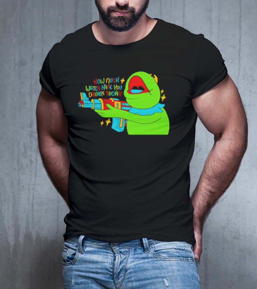 Kermit How Much Water Have You Drunk Today Gun Drawing T-Shirt
