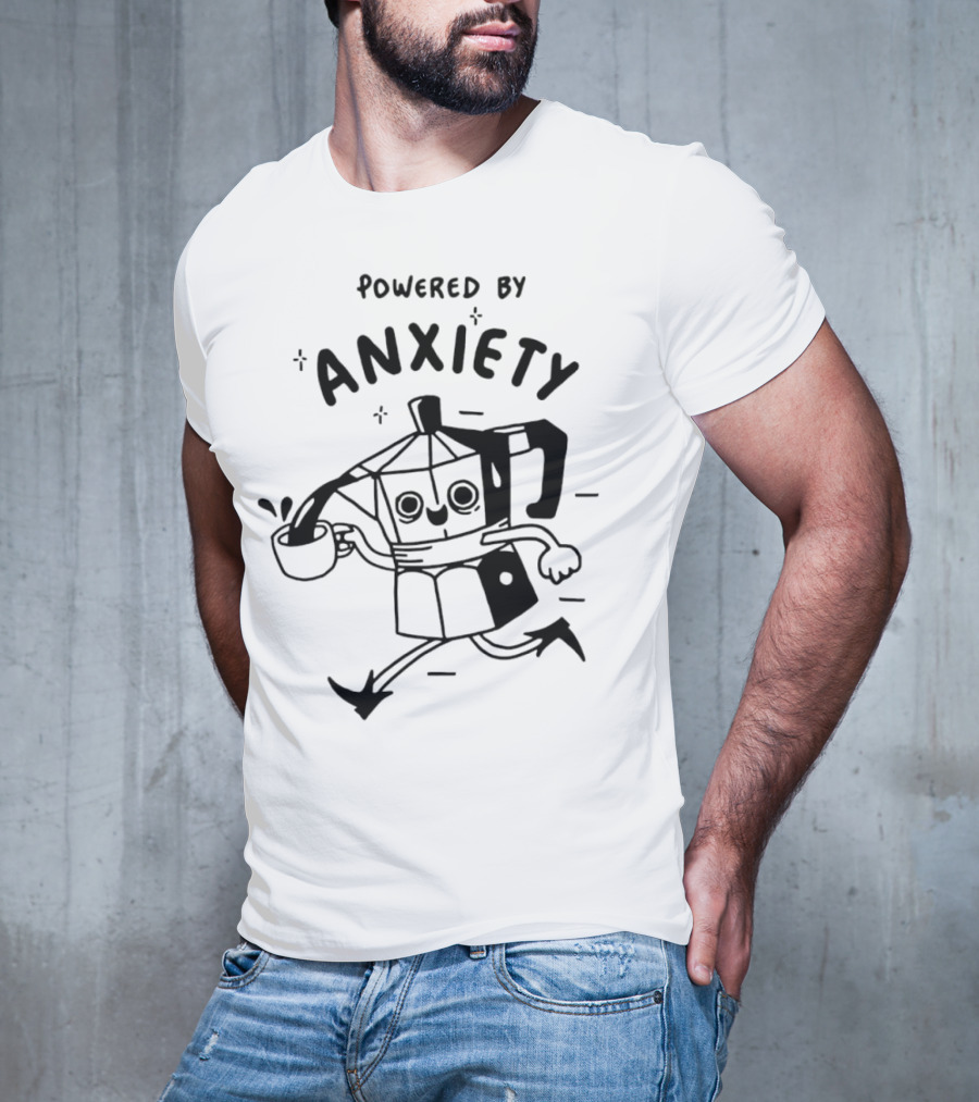 Kazisvet Powered By Anxiety Energetic Coffee Pot Cartoon T-Shirt