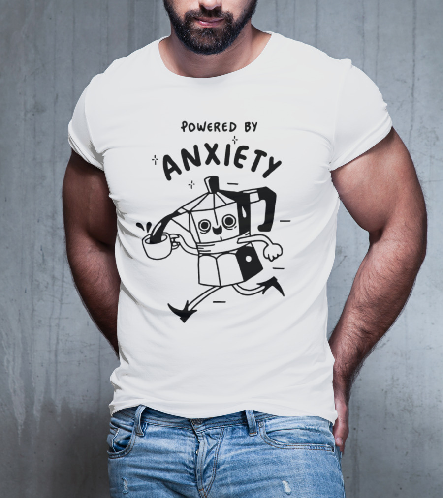 Kazisvet Powered By Anxiety Energetic Coffee Pot Cartoon T-Shirt