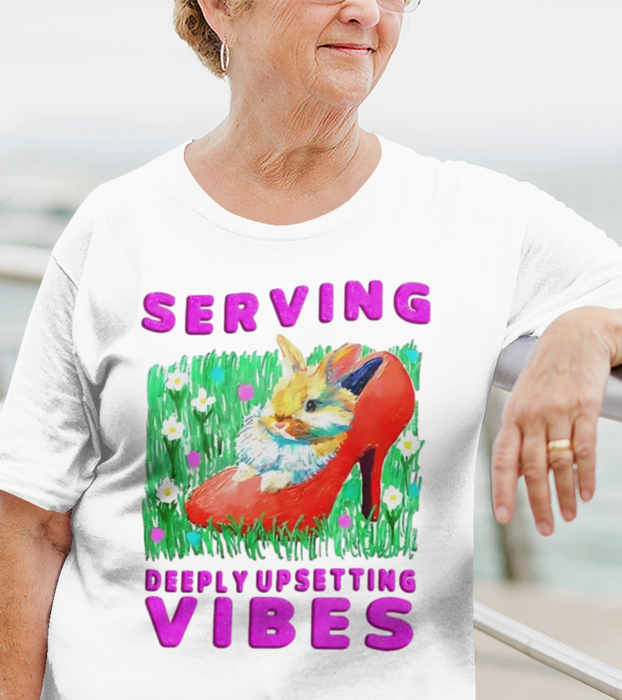 Serving Deeply Upsetting Vibes Bunny In Red High Heel With Flowers T-Shirt
