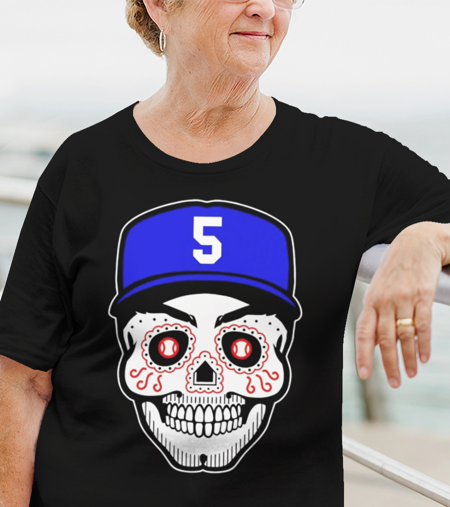 Freddie Freeman Sugar Skull Design Los Angeles Dodgers Number 5 Baseball Cap T-Shirt