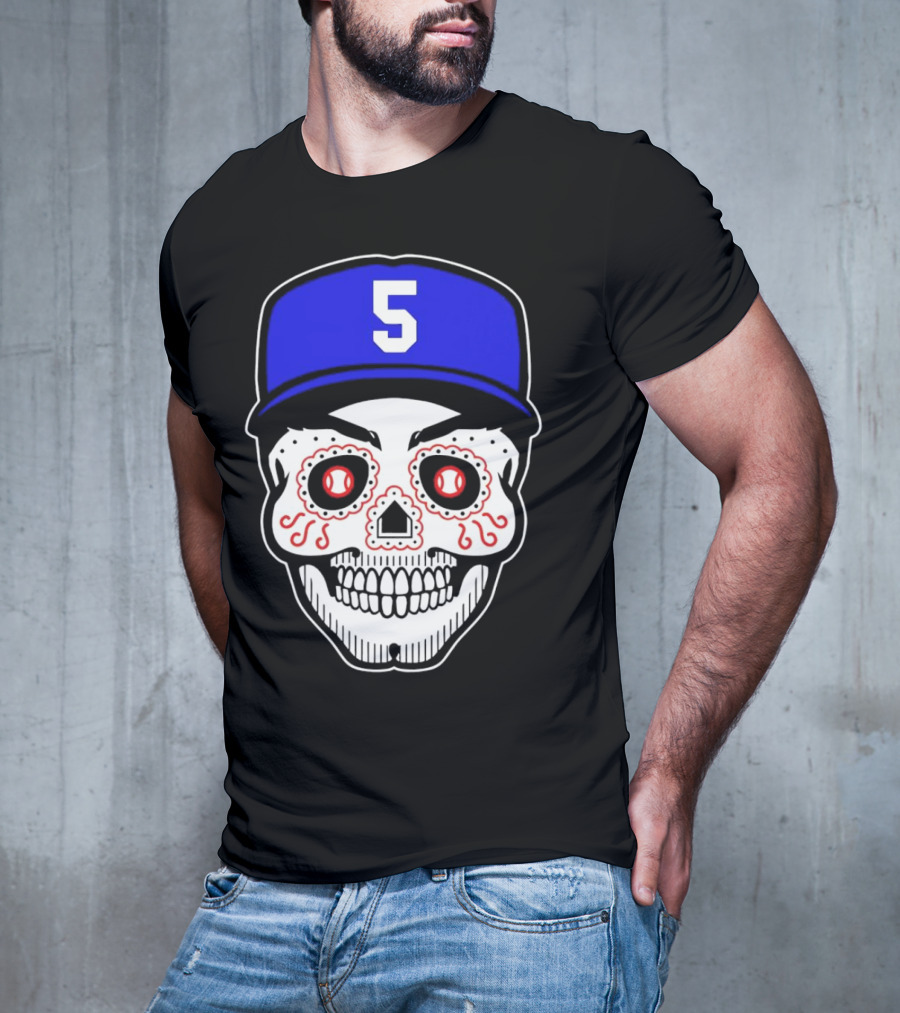 Freddie Freeman Sugar Skull Design Los Angeles Dodgers Number 5 Baseball Cap T-Shirt