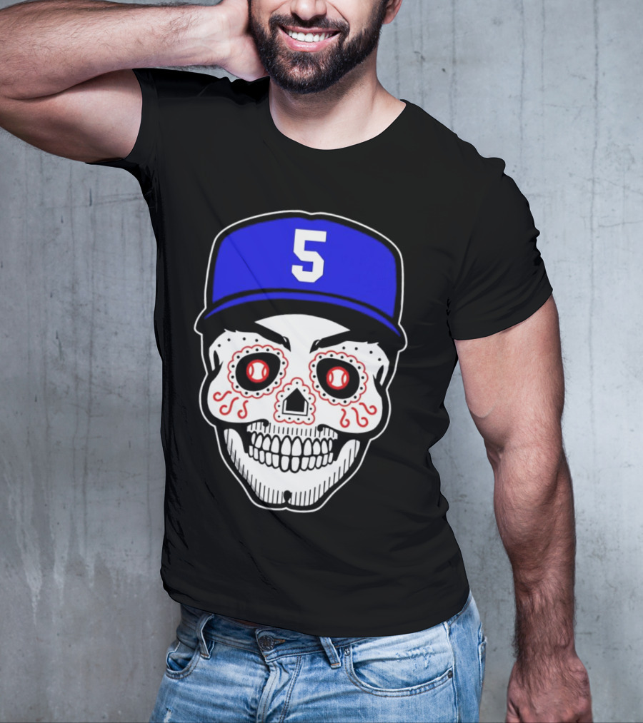 Freddie Freeman Sugar Skull Design Los Angeles Dodgers Number 5 Baseball Cap T-Shirt
