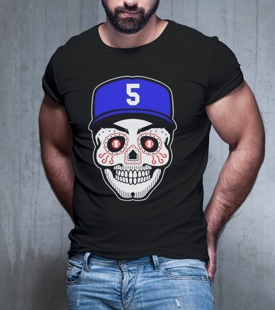 Freddie Freeman Sugar Skull Design Los Angeles Dodgers Number 5 Baseball Cap T-Shirt