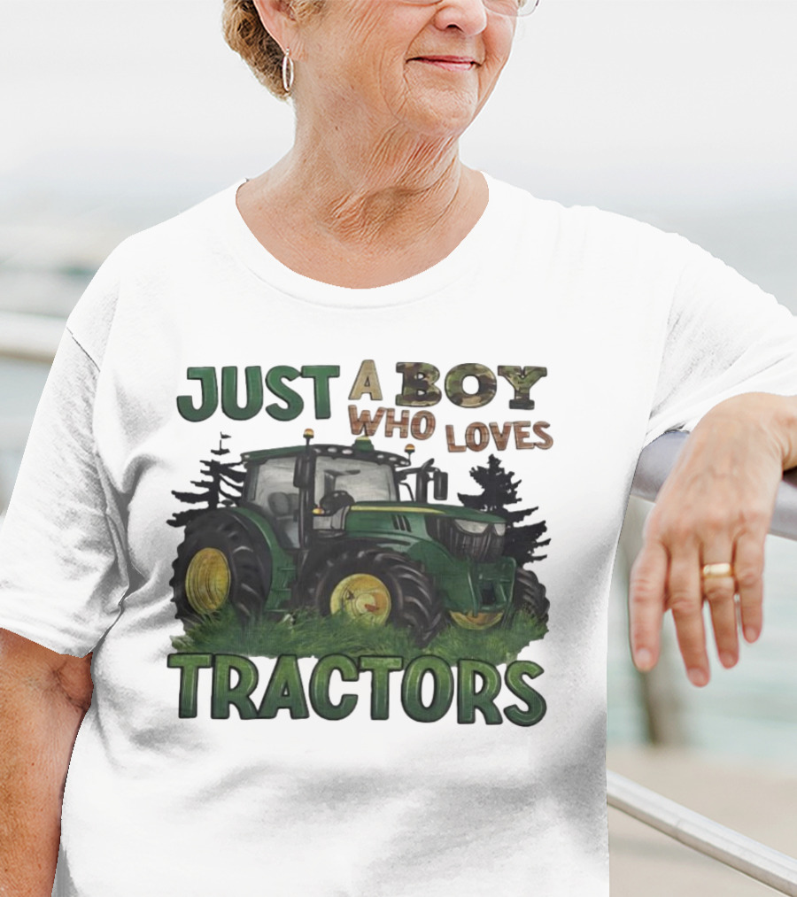 Just A Boy Who Loves Tractors With Green Farm Tractor Image T-Shirt