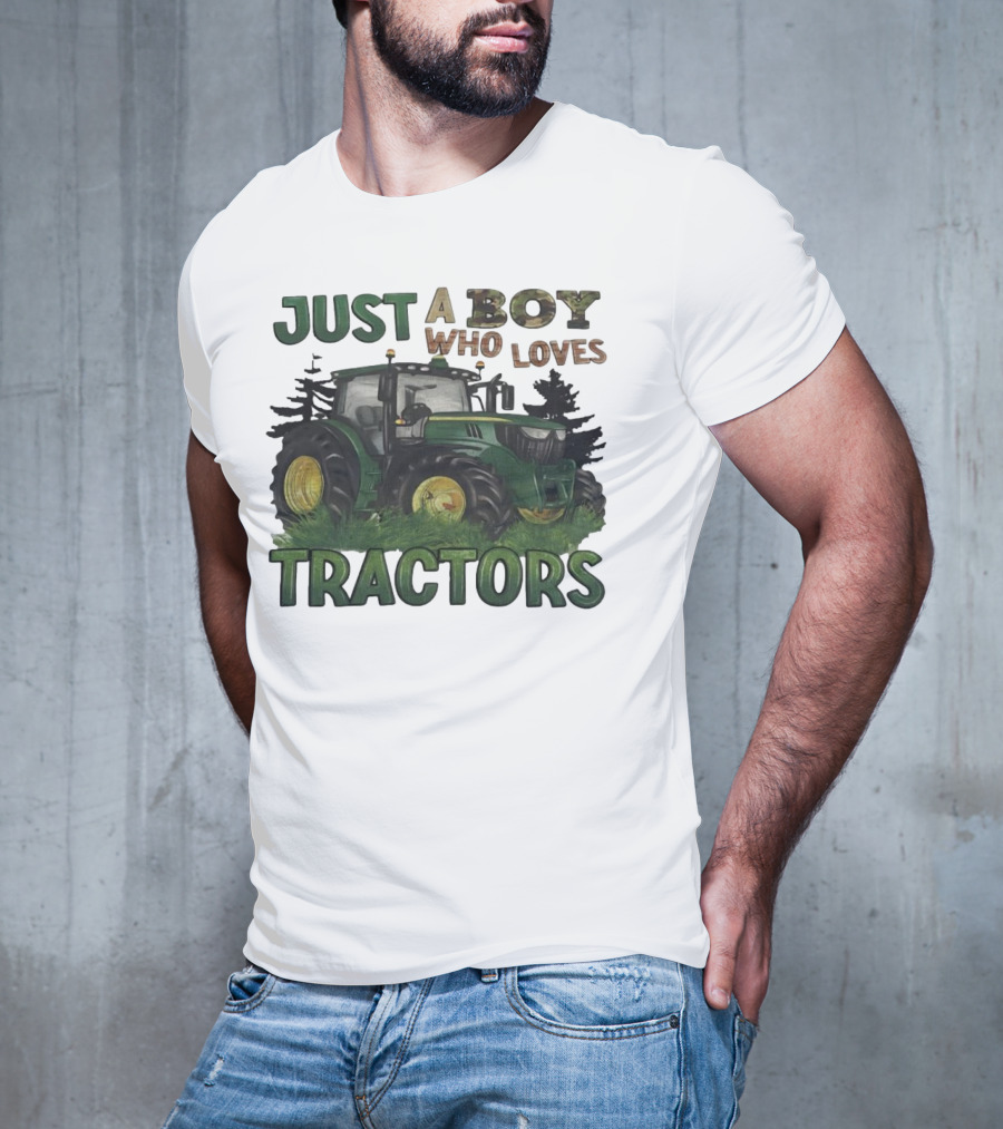 Just A Boy Who Loves Tractors With Green Farm Tractor Image T-Shirt
