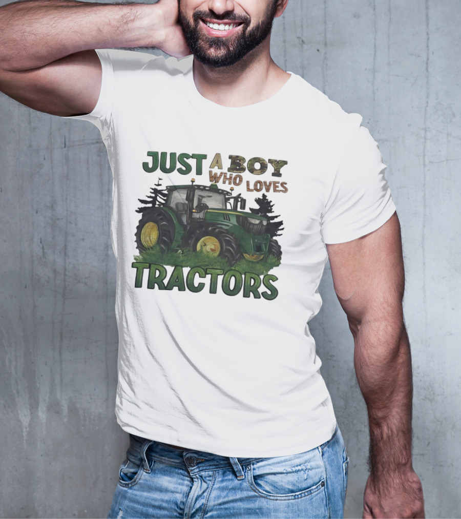 Just A Boy Who Loves Tractors With Green Farm Tractor Image T-Shirt