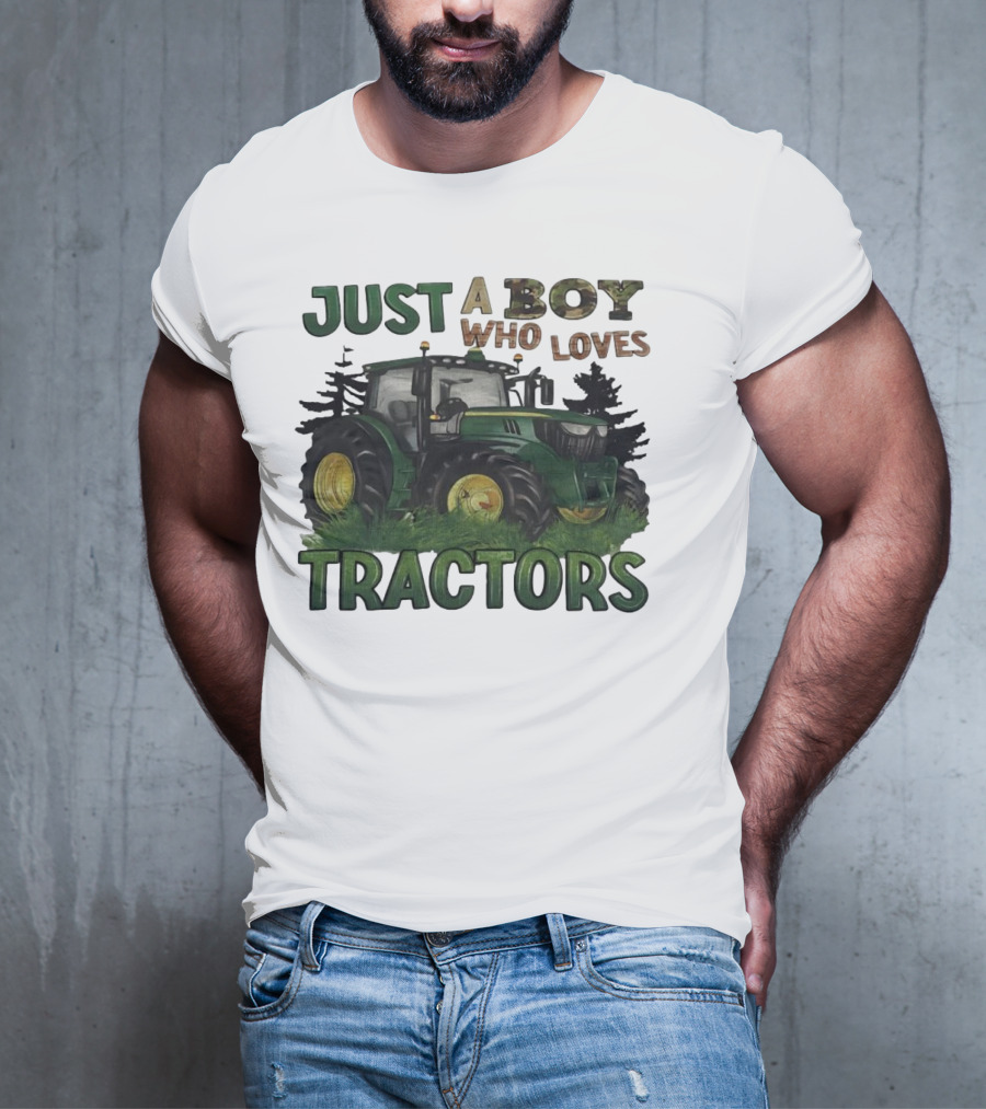 Just A Boy Who Loves Tractors With Green Farm Tractor Image T-Shirt