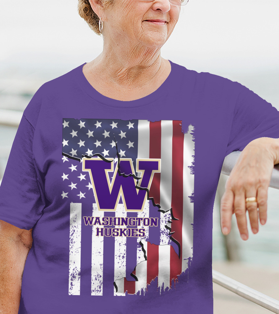 Washington Huskies W Logo American Flag T-Shirt