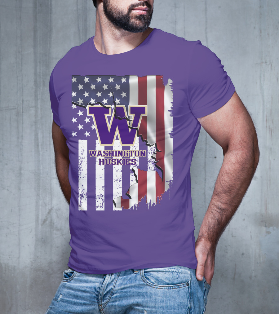 Washington Huskies W Logo American Flag T-Shirt
