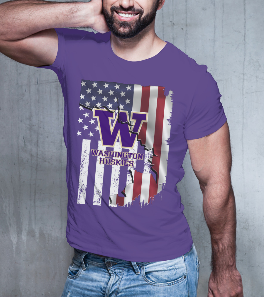 Washington Huskies W Logo American Flag T-Shirt