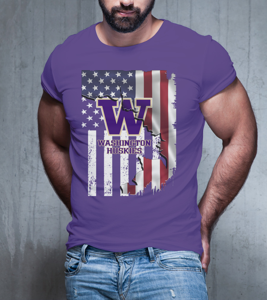 Washington Huskies W Logo American Flag T-Shirt