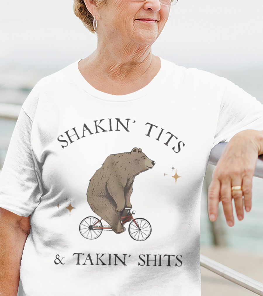 Shakin' Tits Bear Riding Bicycle And Takin' Shits With Stars T-Shirt