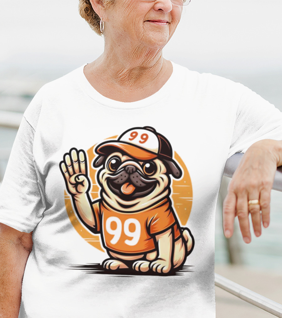 99 Pug Dog Sports Cap And Jersey With Number T-Shirt
