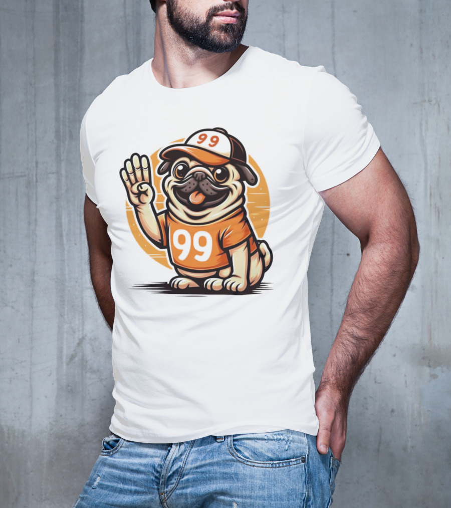 99 Pug Dog Sports Cap And Jersey With Number T-Shirt