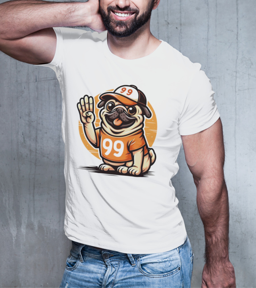 99 Pug Dog Sports Cap And Jersey With Number T-Shirt