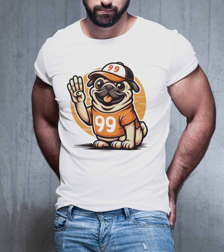 99 Pug Dog Sports Cap And Jersey With Number T-Shirt