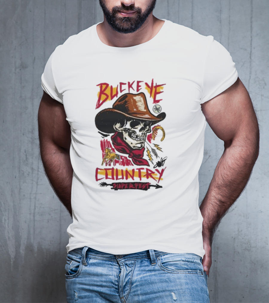 Buckeye Country Superfest Skeleton Cowboy With Horse And Lasso T-Shirt