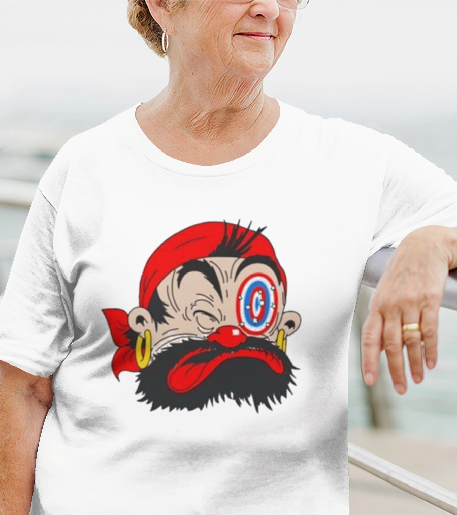 Popeye The Sailor Man Bluto Sindbad Face Close-Up Red Bandana Gold Earrings T-Shirt