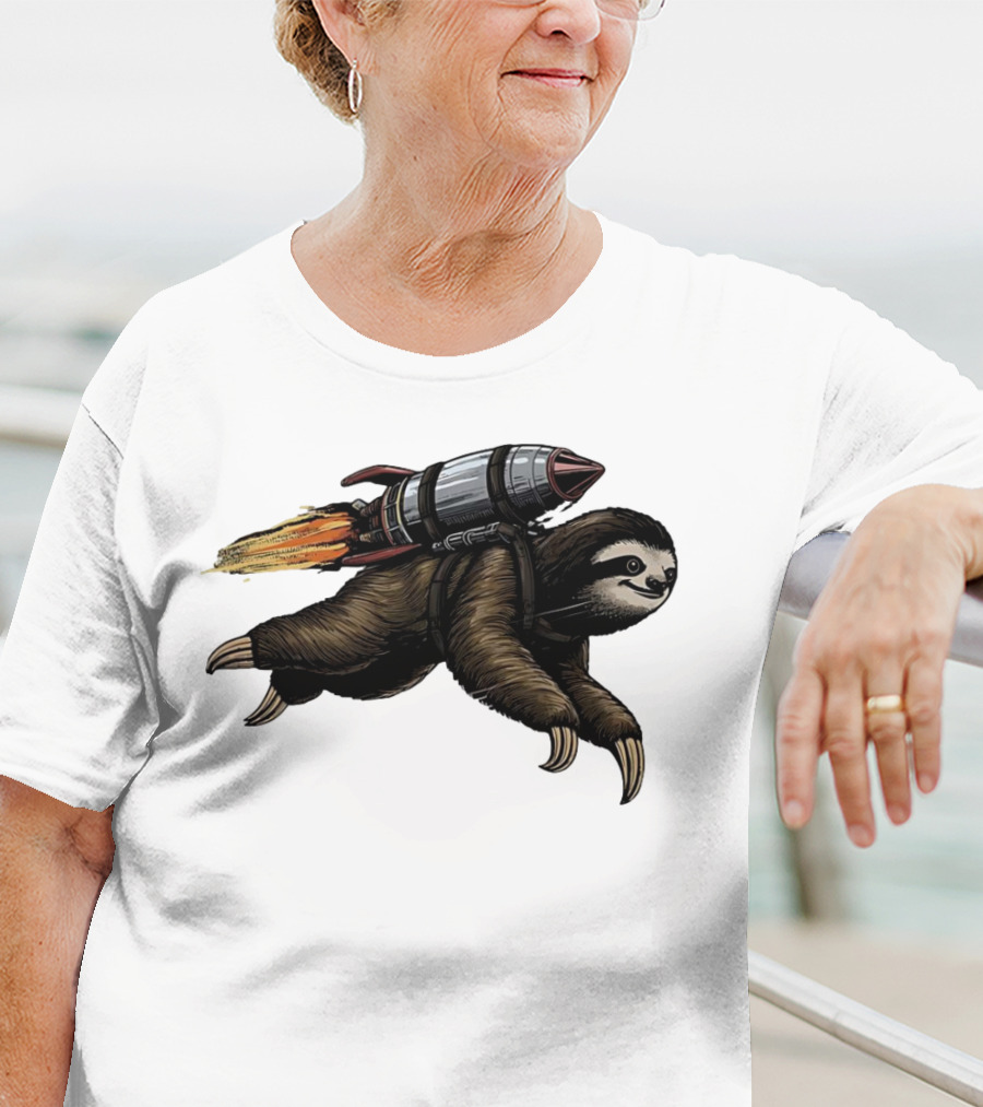 Sloth With Rocket-Powered Jetpack In Flight T-Shirt