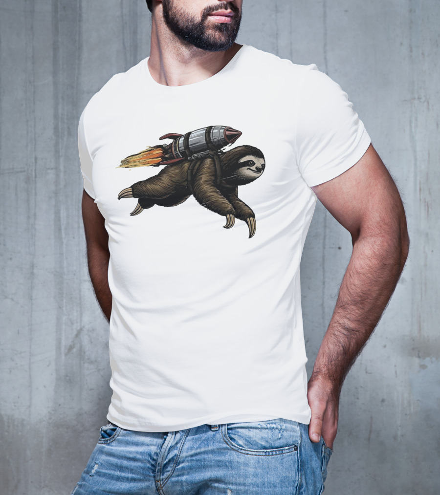 Sloth With Rocket-Powered Jetpack In Flight T-Shirt
