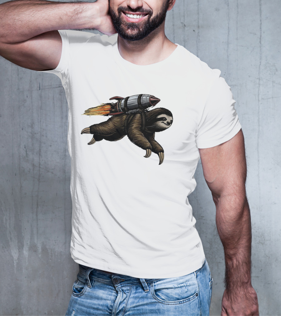 Sloth With Rocket-Powered Jetpack In Flight T-Shirt