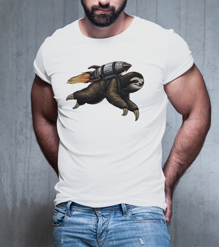 Sloth With Rocket-Powered Jetpack In Flight T-Shirt