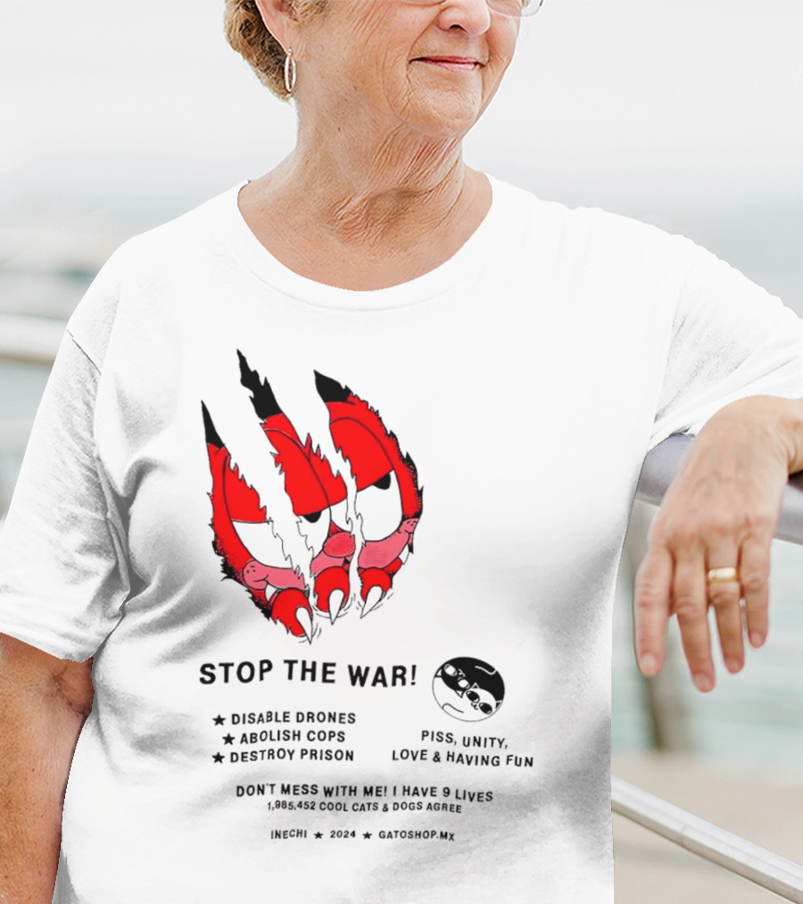 Garfield Stop The War Disable Drones Abolish Cops Destroy Prison Piss Unity Love Having Fun T-Shirt