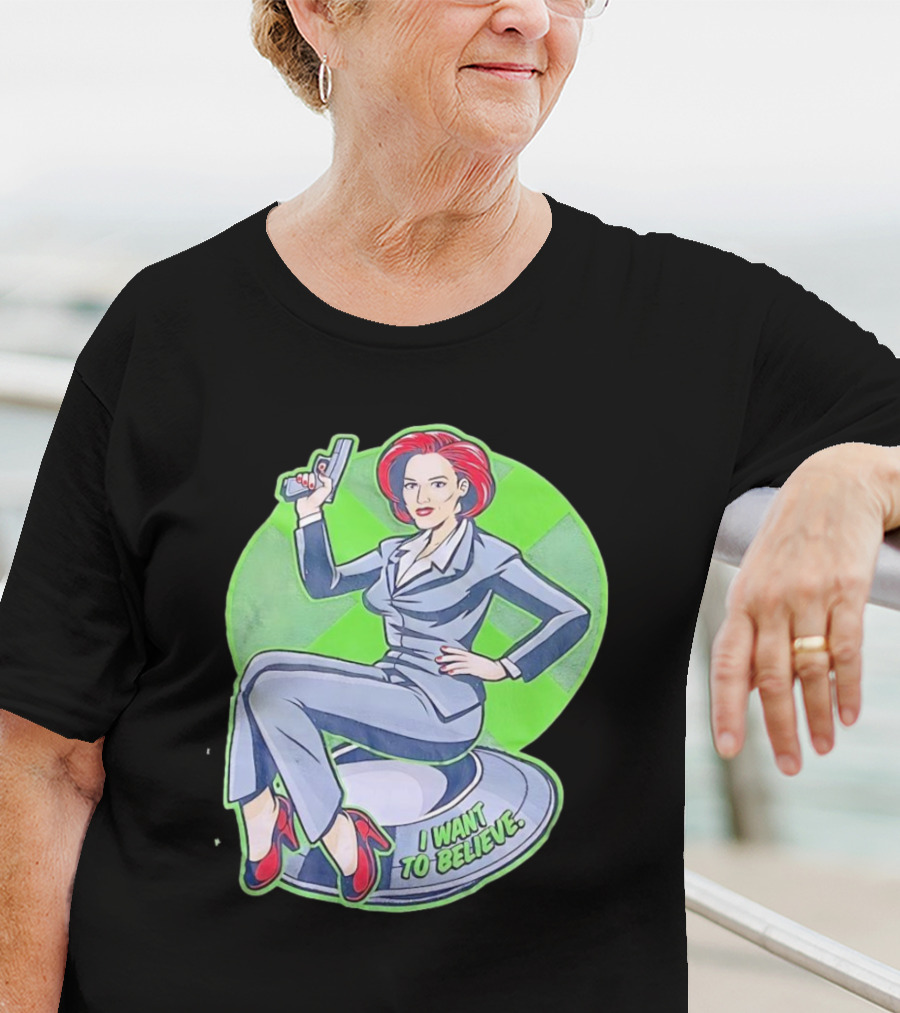 Gillian Anderson I Want To Believe Retro Cartoon Alien T-Shirt
