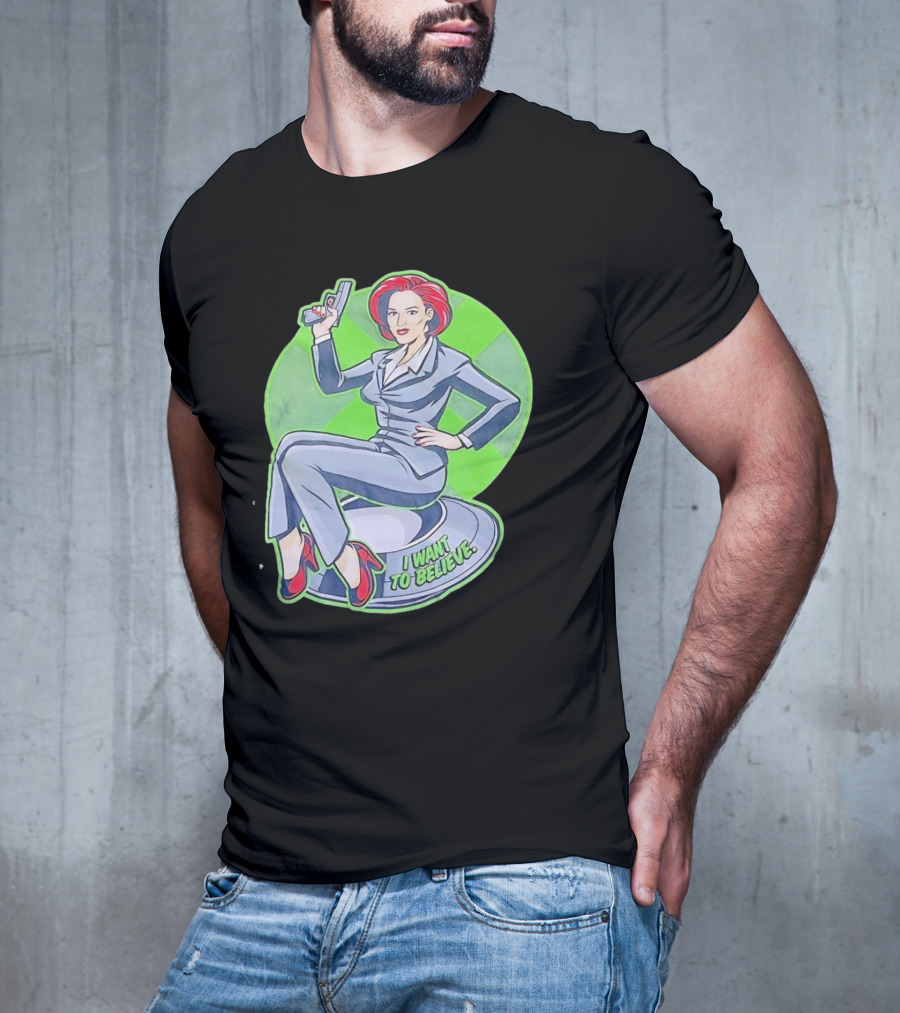 Gillian Anderson I Want To Believe Retro Cartoon Alien T-Shirt