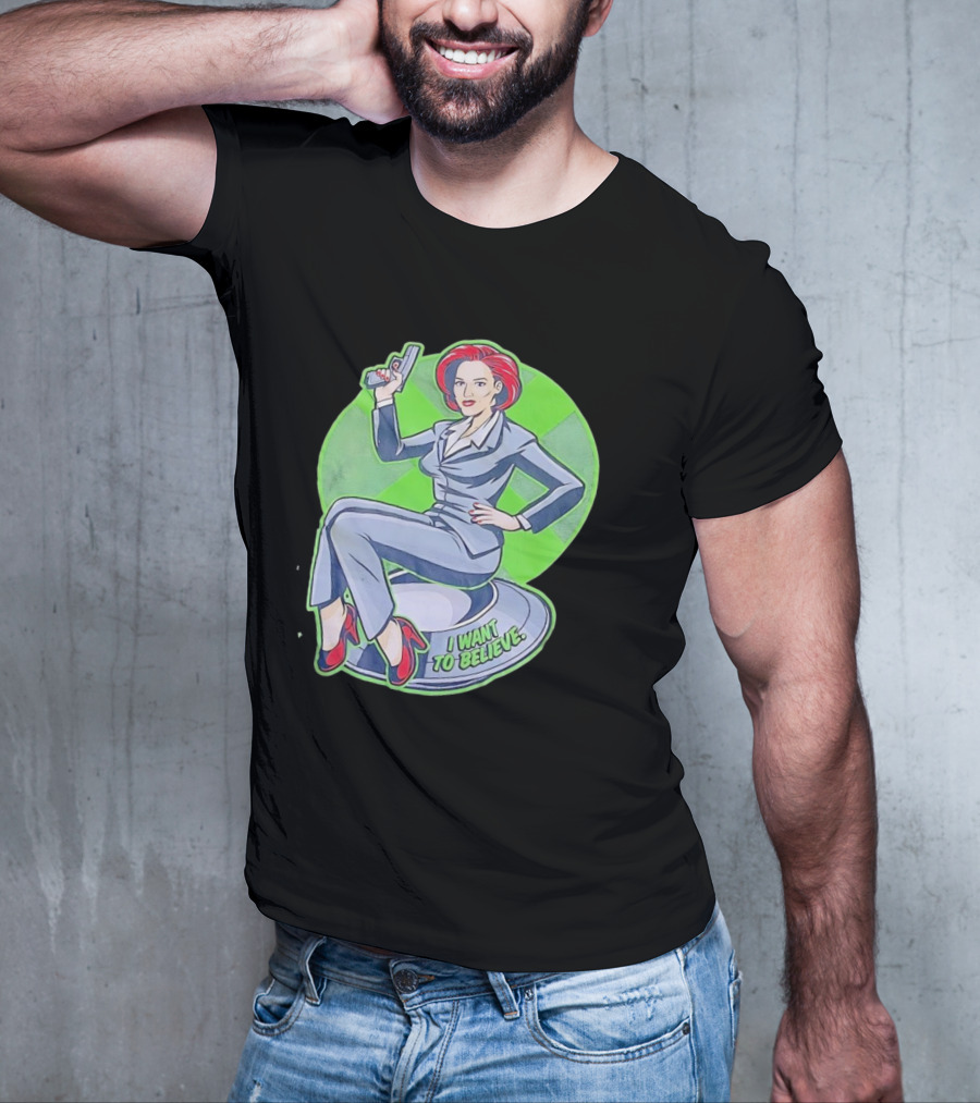 Gillian Anderson I Want To Believe Retro Cartoon Alien T-Shirt